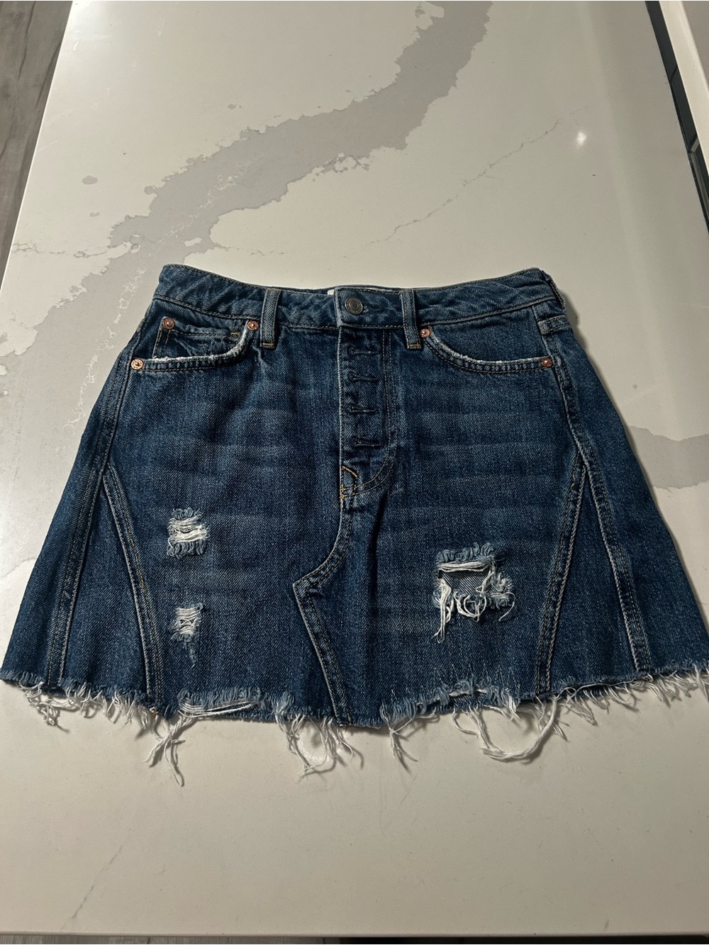 We The Free Distressed Dark Blue Denim Mini Skirt